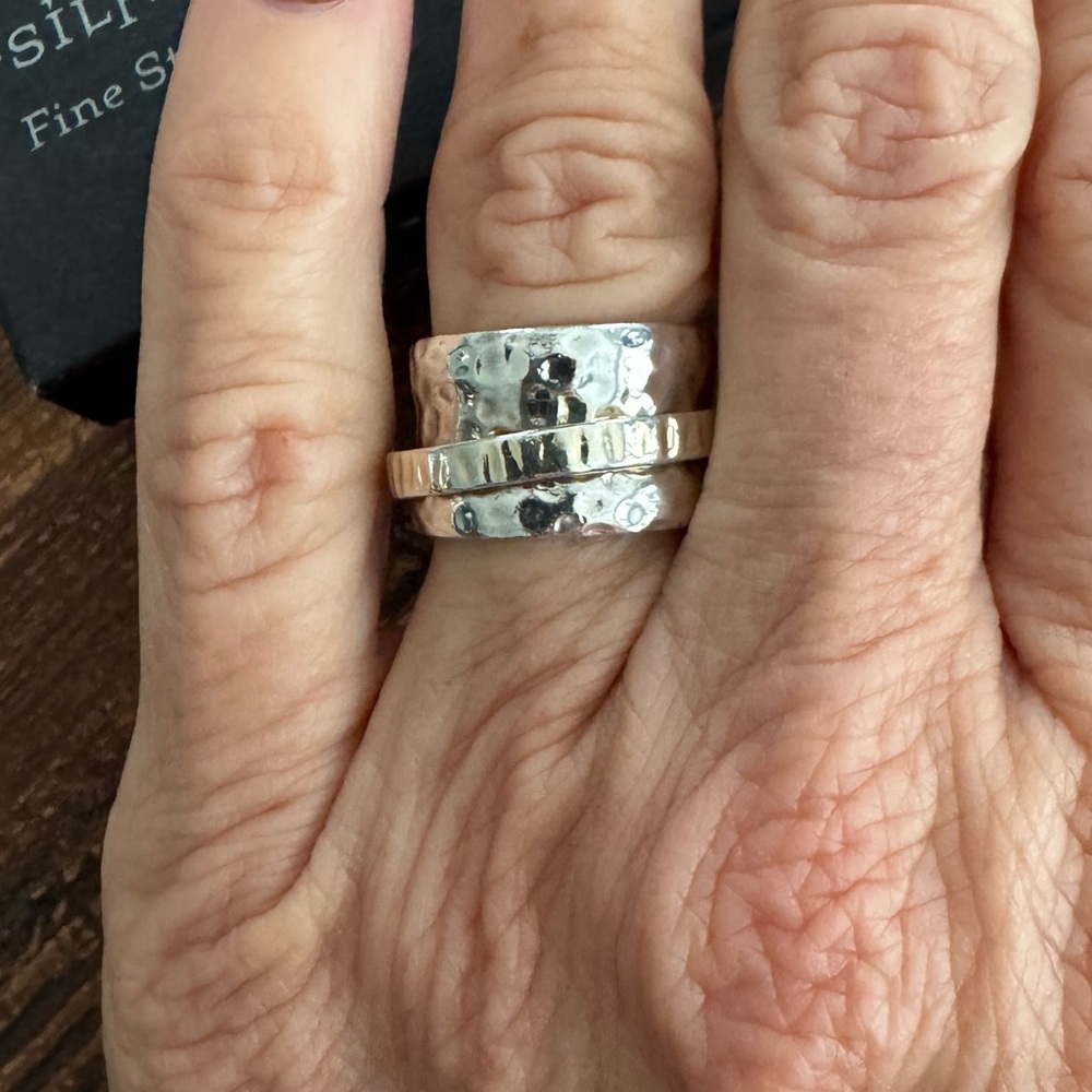 Silpada Retired Silver and Gold Plated Spinner Cuff Ring R1475 - Sz 5